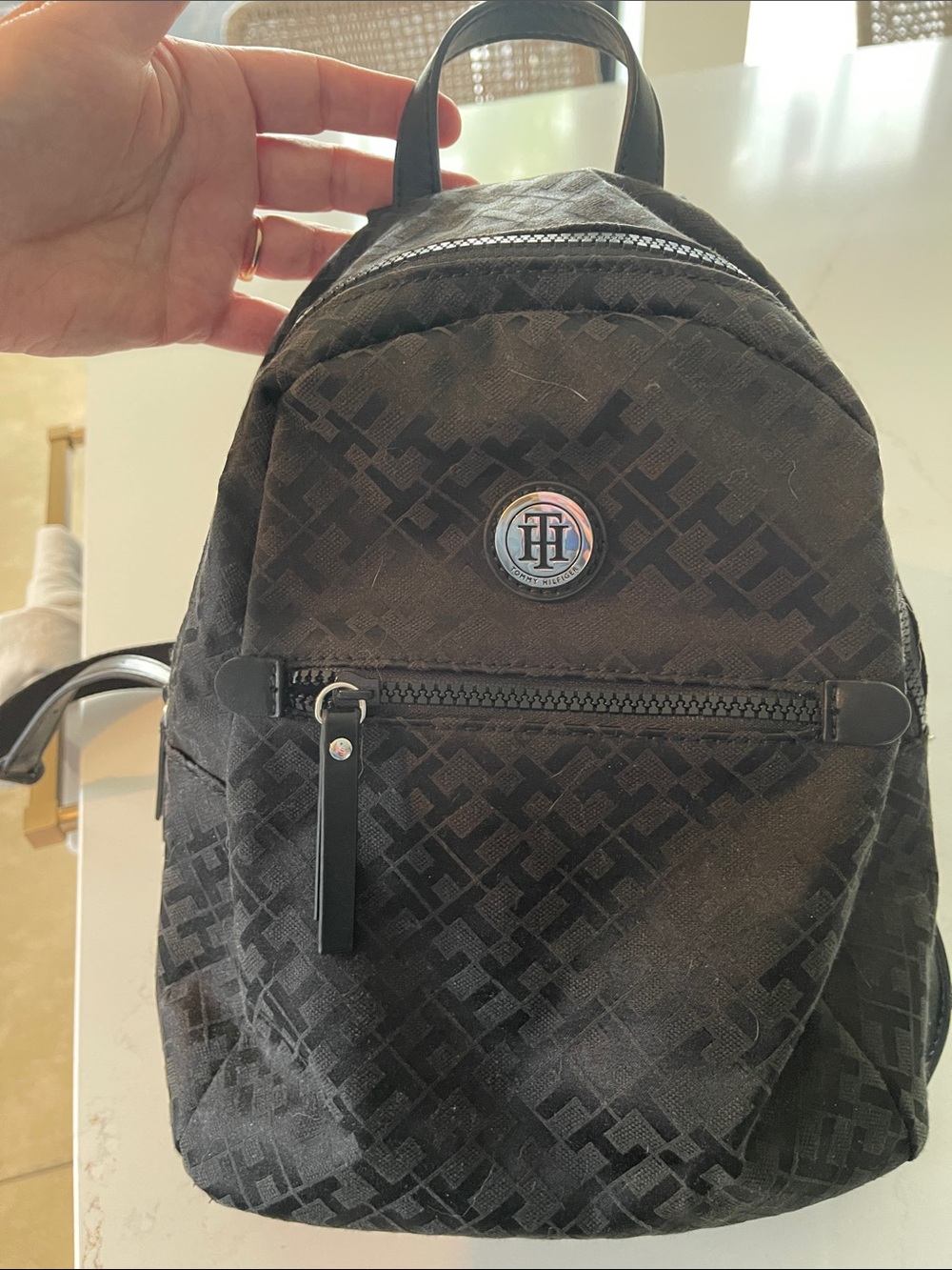 Tommy Hilfiger Black Signature Monogram Mini Backpack